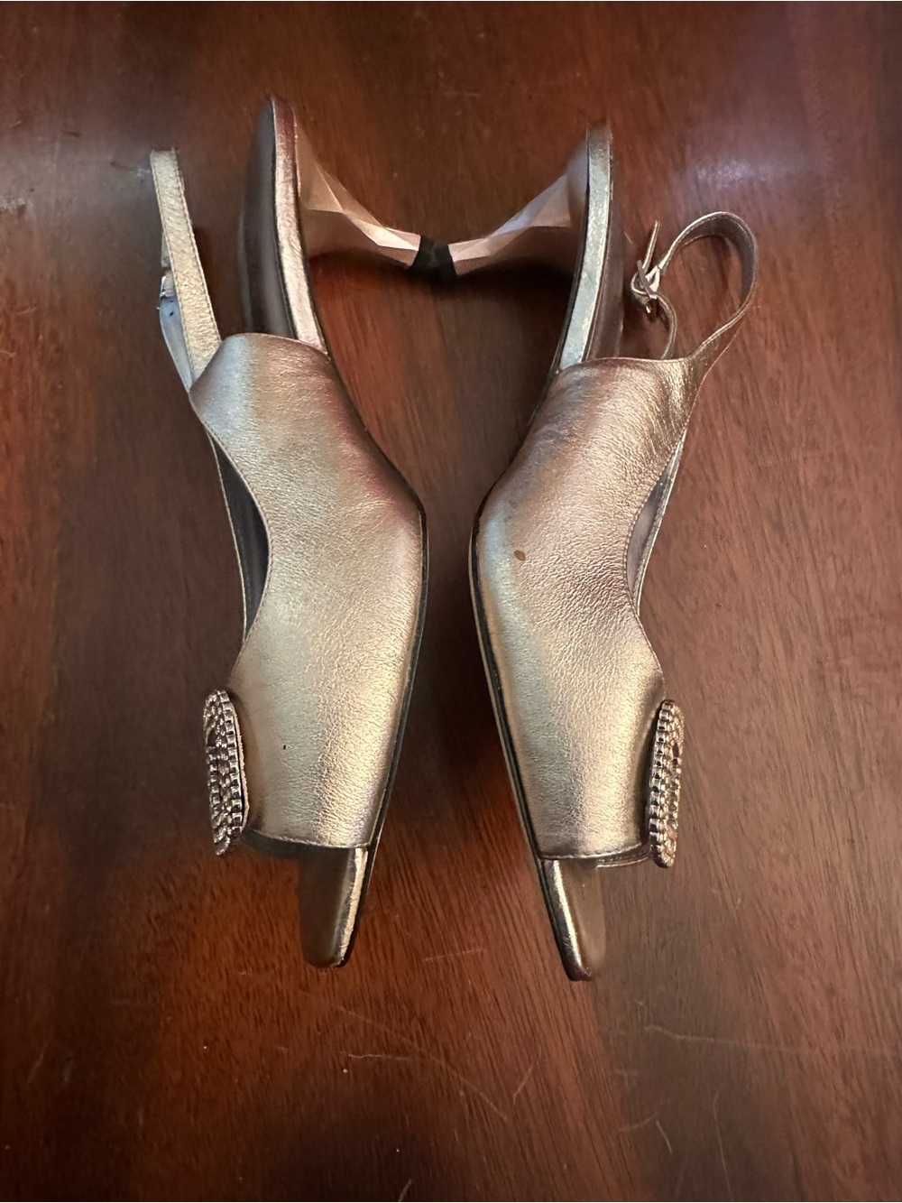 J.Renee Metallic Rose Gold Slingback Shoes with Crystal Buckle - Picture 2 of 5